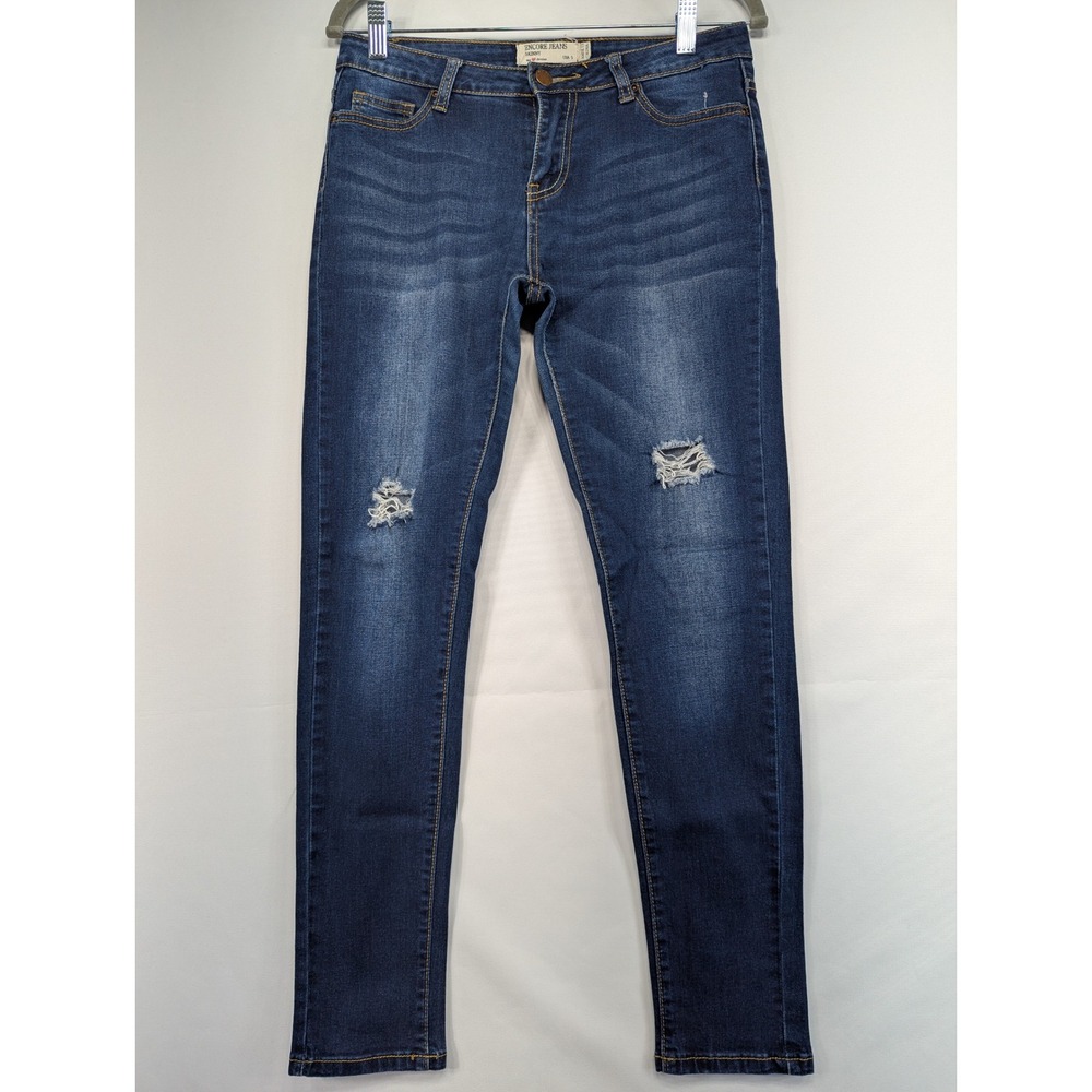 ENCORE JEANS Skinny Jeans Blue Distressed Ripped Pockets Women's Size 5‎